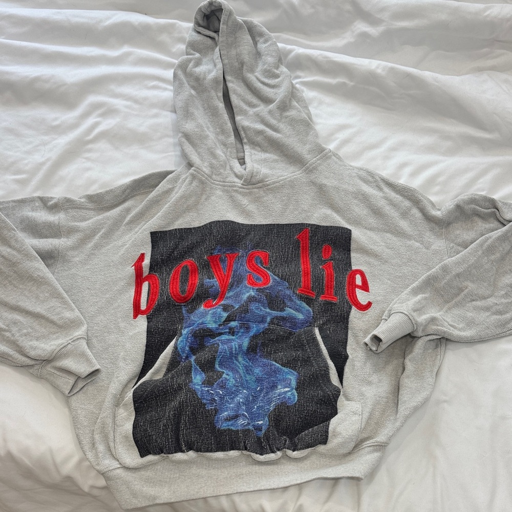 Boys Lie Gray Thermal Hoodie with Red and Blue Design